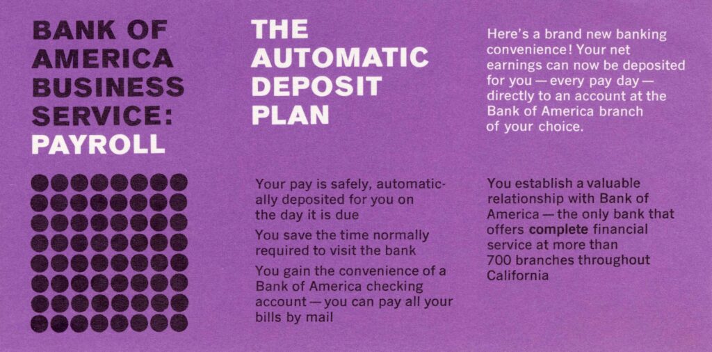 Image description: Bank of America payroll advertisement from 1962. End of alt text.